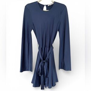 Bardo Collective Fiore Dress Silk Satin Navy Blue Skater Preppy Nautical Mini S